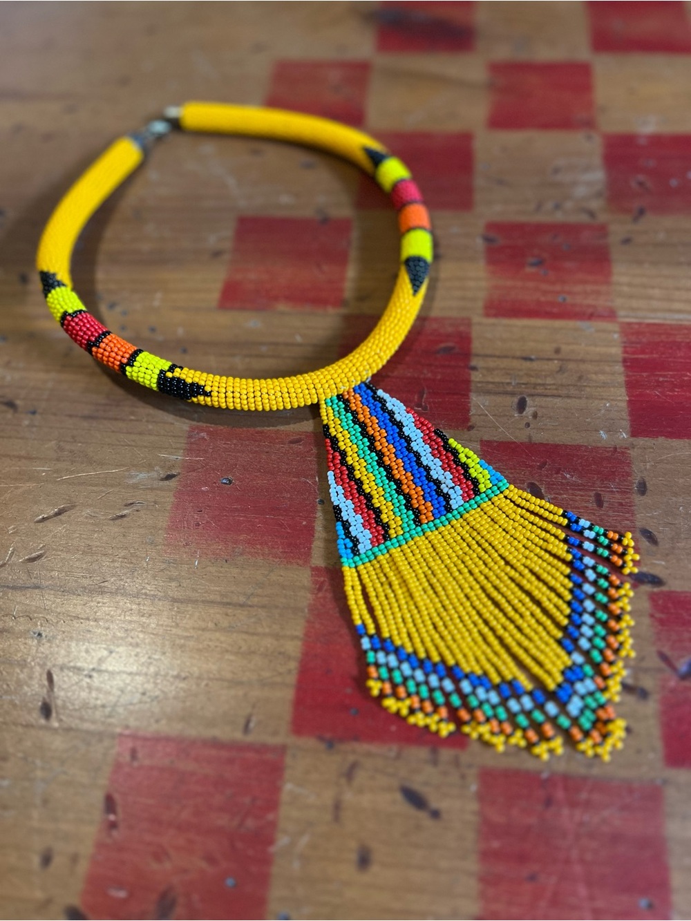 Handmade Yellow Beaded Fringe Necklace
